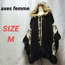 Axes Femme Knit Poncho Floral Pattern Ruffles Brown M Japan