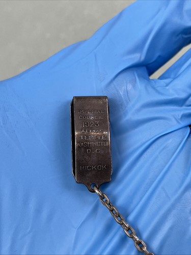 Orologio da Tasca Massonico 1923 Consiglio Imperiale Tempio Almas Catena Nichel Argento RARO - Foto 4 di 6