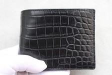 Double Side Crocodile Leather Skin Men's Bifold Wallet Real Black V20