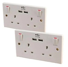 2 X Double Wall Socket Mains &2 USB Twin Fast Charger Plug Switched Ports 2 Gang