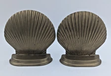 Pair Brass Clam Shell Seashell MCM Bookends Nautical Coastal Beach Decor 5”
