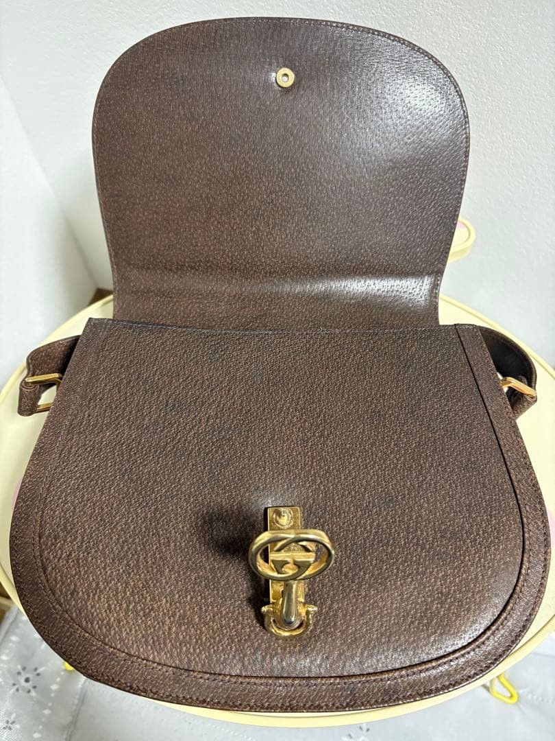 GUCCI Old Leather Saddle Shoulder Bag Brown Pigskin Vintage