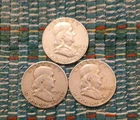 Lot Of 3 Franklin 90% Silver Half Dollars