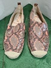 Sam Edelman Leather Animal Print Khloe Slip On Espadrilles Sz 8 Peach/Brown