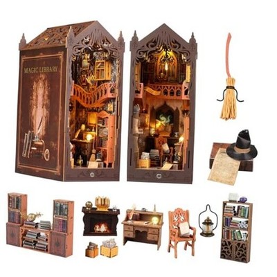 Book Nook Kit,DIY Miniature House Kit,Dollhouse Booknook with Dust Cover & LED 