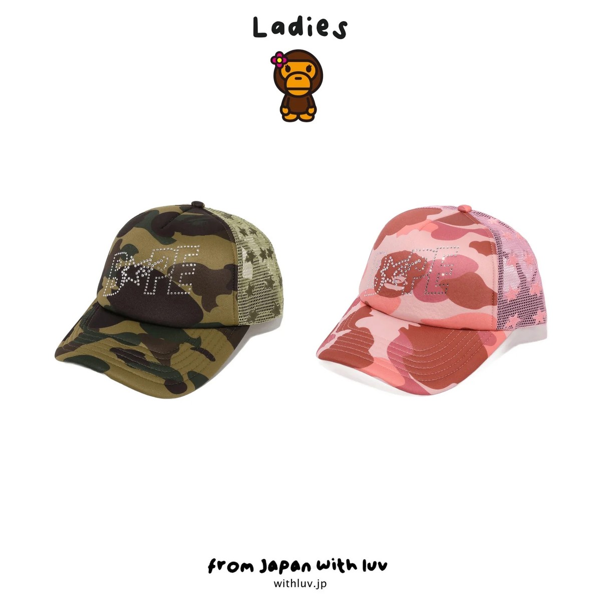 A Bathing Ape 1st Camo Crystal Stone Bape Sta Logo Mesh Cap