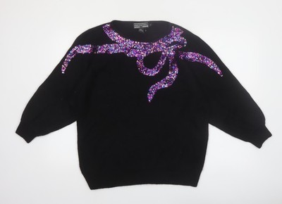 Work In Progress Damen Pullover schwarz Pailletten Schleife 80er Seidenmischung M
