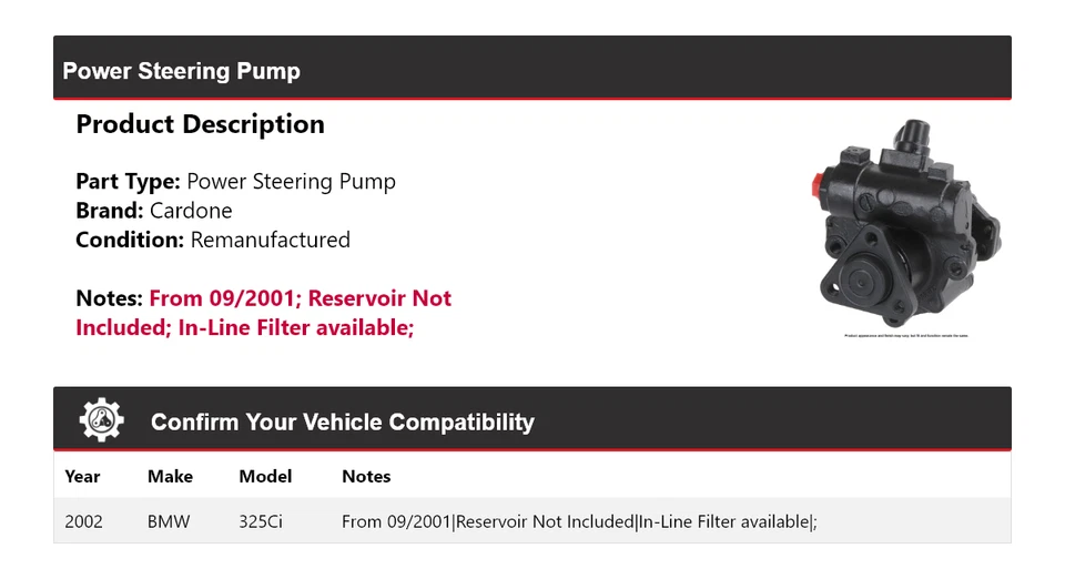 Bomba de dirección asistida Cardone para BMW 325Ci 2002 Foto 2 de 4