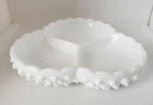 Fenton White Milk Glass Hobnail Dish 3 Sections Scalloped Edges Vintage