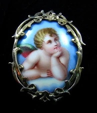 RAPHAEL CHERUB VIENNA ENAMEL BROOCH *SISTINE MADONNA* PIN or PENDANT 