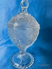 Vintage Glass Federal Candy Dish W/Lid Harvest Grape Scallop Stem Foot Pedestal