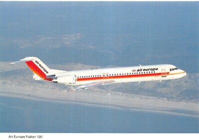 GEMISCHTE LUFTFAHRT POSTKARTE AIR EUROPE FOKKER 100 KONTINENTALGRÖSSE SEHR GUT