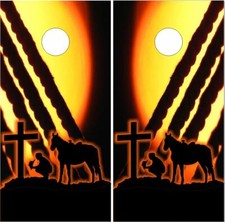 Christian Cowboy Sunset LAMINATED Cornhole Wrap Bag Toss Skin Decal Sticker