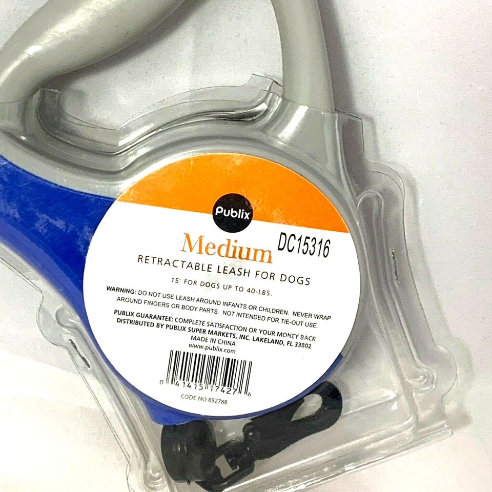 Retractable Dog Leash Webbed for Medium sized up to 40 lbs. Blue/Gray w/ 15' - Image 3 of 3