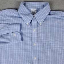 Brooks Brothers Shirt Mens Size 16.5 Blue Check Dress Button Up Long Sleeve