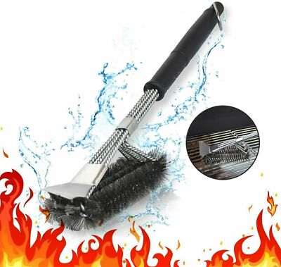 18''Stainless Steel 3-in-1 Grill Brush with Scraper BBQ Cleaner Grill Accessories