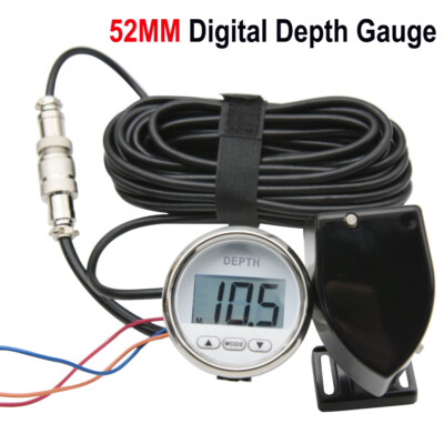 2'' 52mm Digital Depth Gauge Depth Meter for Marine Boat Yacht 9-32V Waterproof