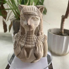 360g Natural handcrafted Fossil wood Egyptian cat Crystal Healing reiki Gift