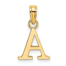 10K Solid Gold A Initial Letter Alphabet Charm Pendant 1/2 " Long Block Font