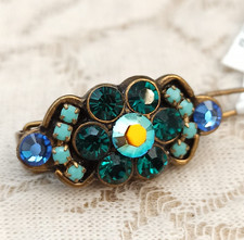 Michal Negrin Hair Pin Clip With Blue Swarovski Crystals Romantic Flower Small