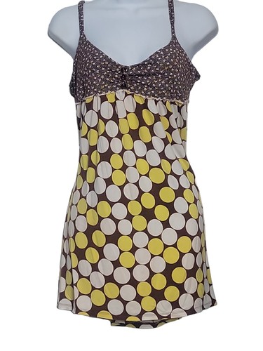 Alfani Intimates Size M Dress Tunic Sleeveless Brown and Yellow Polka Dots