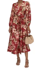 NWT Authentic ZIMMERMANN Lexi linen red palm floral wrap dress size 3