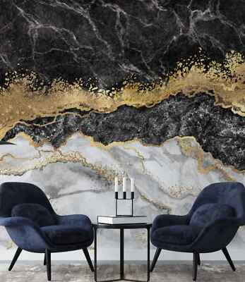 Golden Crack Marble Pattern Wallpaper Abstract Peel and Stick Wall Mural Elegant