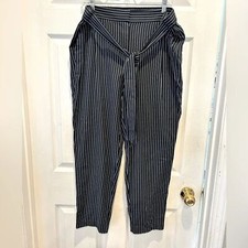 Tommy Hilfiger Midnight Navy White Pinstripe Straight Leg Belted Women Size L