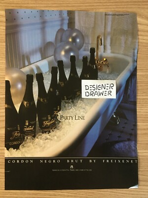 Freixenet Cordon Negro Sparkling Wine 1990 Print Ad: Party Line Bath Tub Scene