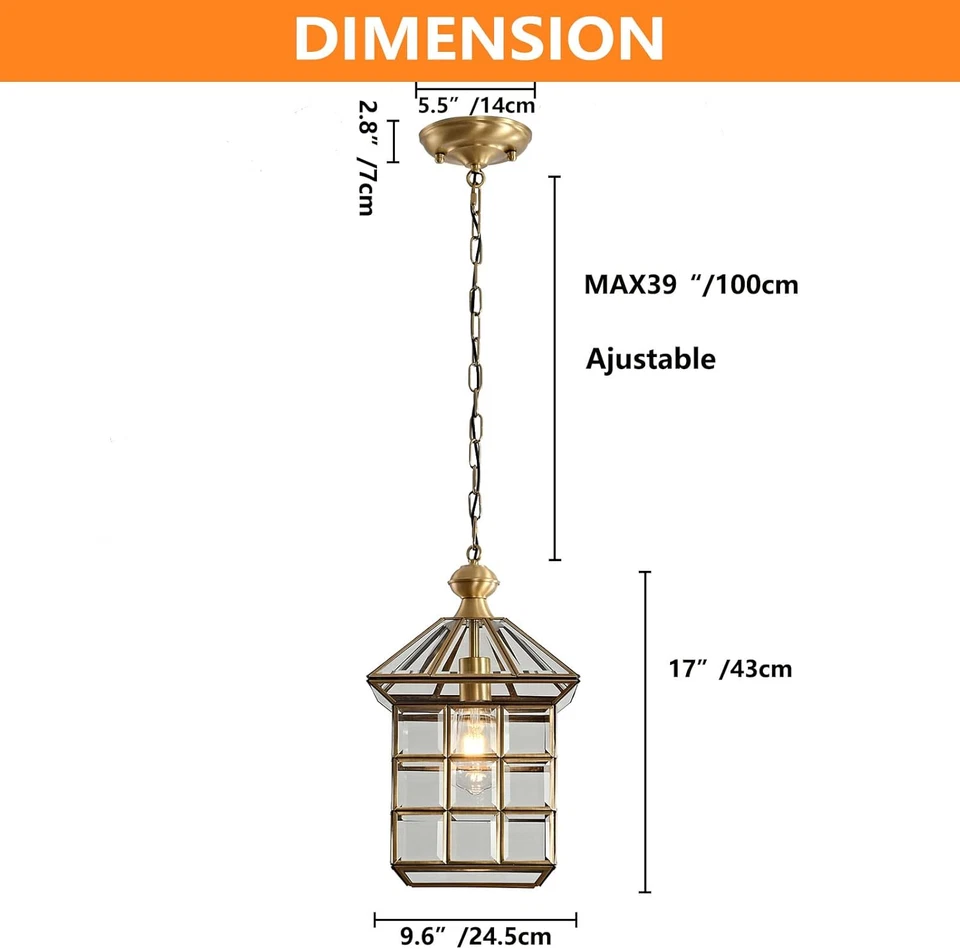 Copper Brass Outdoor Pendant Lights, Waterproof Hanging Porch Light Exterior Lan - Image 3 of 4