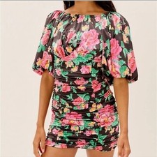 For Love & Lemons NWT Jolie Puff Sleeve Floral Mini Dress Size Small