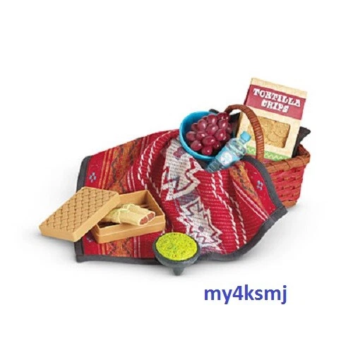 American Girl Saige's PICNIC SET Basket BLANKET faux FOOD for sage DOLL