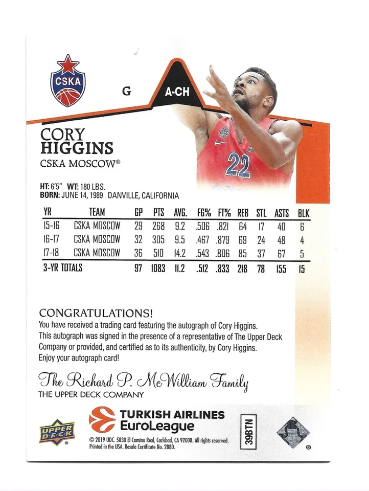 Cory Higgins AUTOGRAPH Colorado Buffaloes 2019 Upper Deck Goodwin Champions AUTO - Image 2 of 2