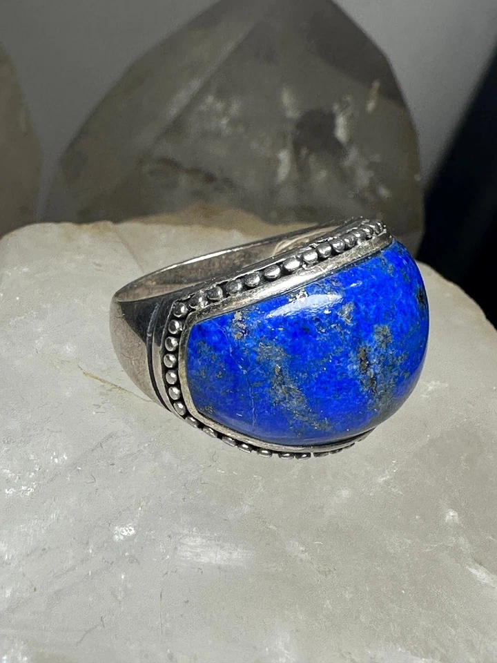 Anillo Lapislázuli Azul Cúpula Piedra Banda Talla 8.75 Plata de Ley Mujer Foto 4 de 4