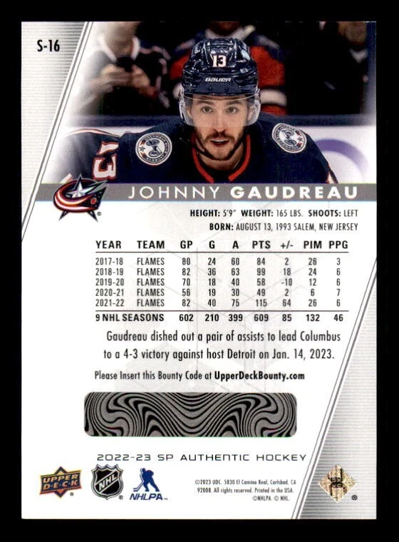 2022-23 SP Authentic Spectrum Fx #S16 Johnny Gaudreau Unscratched - Image 2 of 2