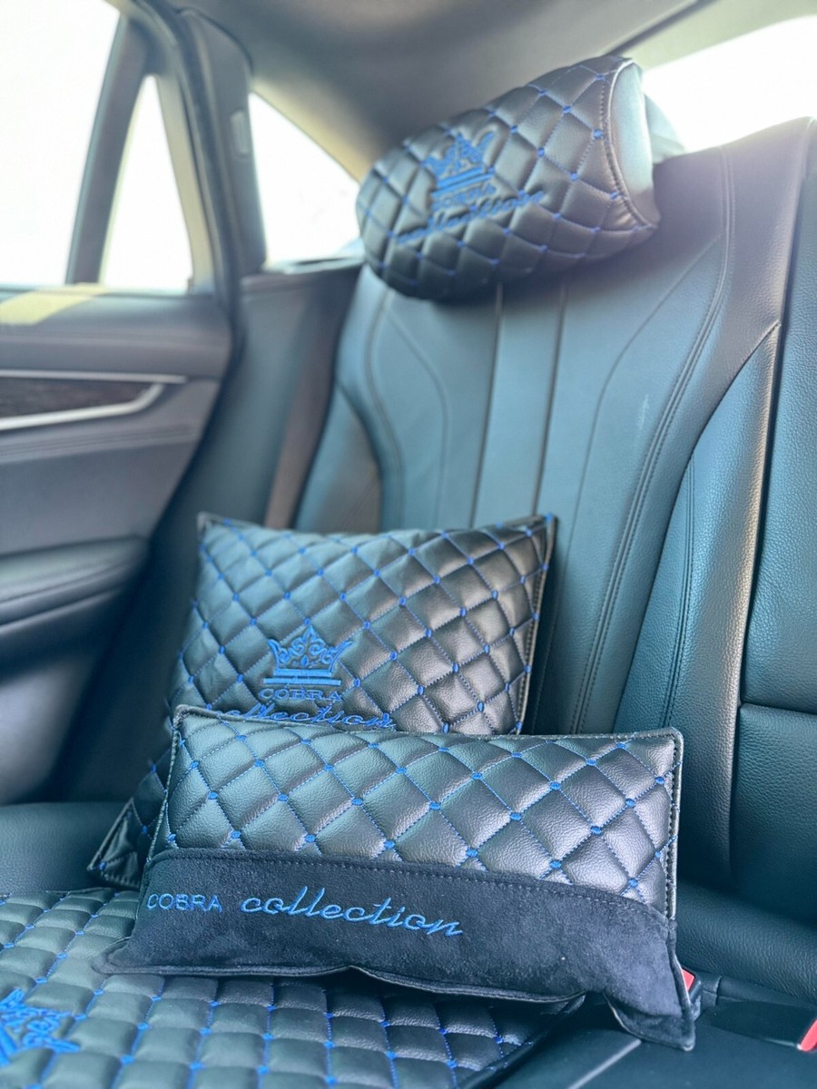 BLACK WITH BLUE DIAMOND JDM VIP CAR INTERIOR Seat Back and Neck