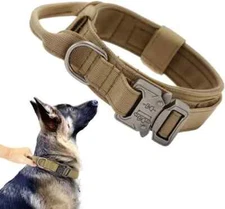 Tactical Dog Collar Large Military Training Heavy Duty Metal Buckle Khaki 2"Wide