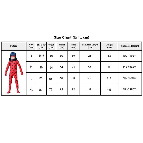 Book Week Girls ladybug Jumpsuit Outfits Cosplay Tight Costume Fancy Dress Wig - Picture 2 of 15