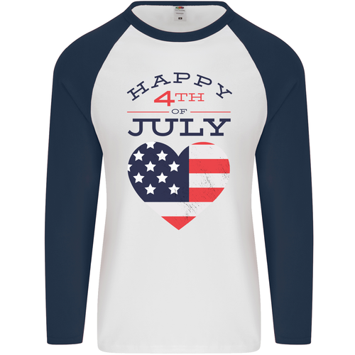 Día de Independencia Happy 4th De Julio Hombres L/S Béisbol Camiseta - Imagen 2 de 9
