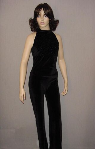 Sophie Child Small Dance Costume Blue Sparkles Over Black Velvet Halter Unitard - Picture 2 of 7