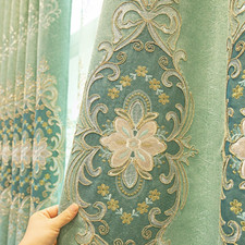 1 Panel European Blackout Curtains Chenille Embroidered Tulle Sheer Drape