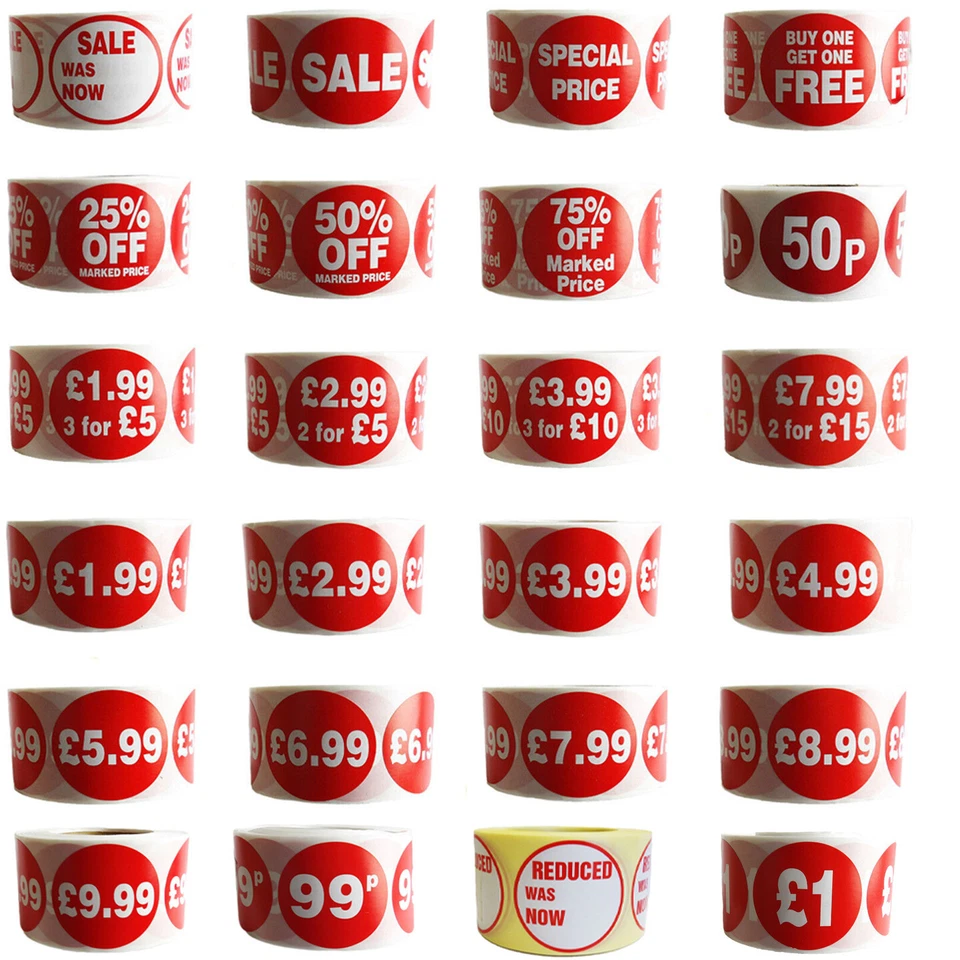 500x RED Sign SELF Adhesive Stickers Sticky Labels Swing Labels for Retail Price