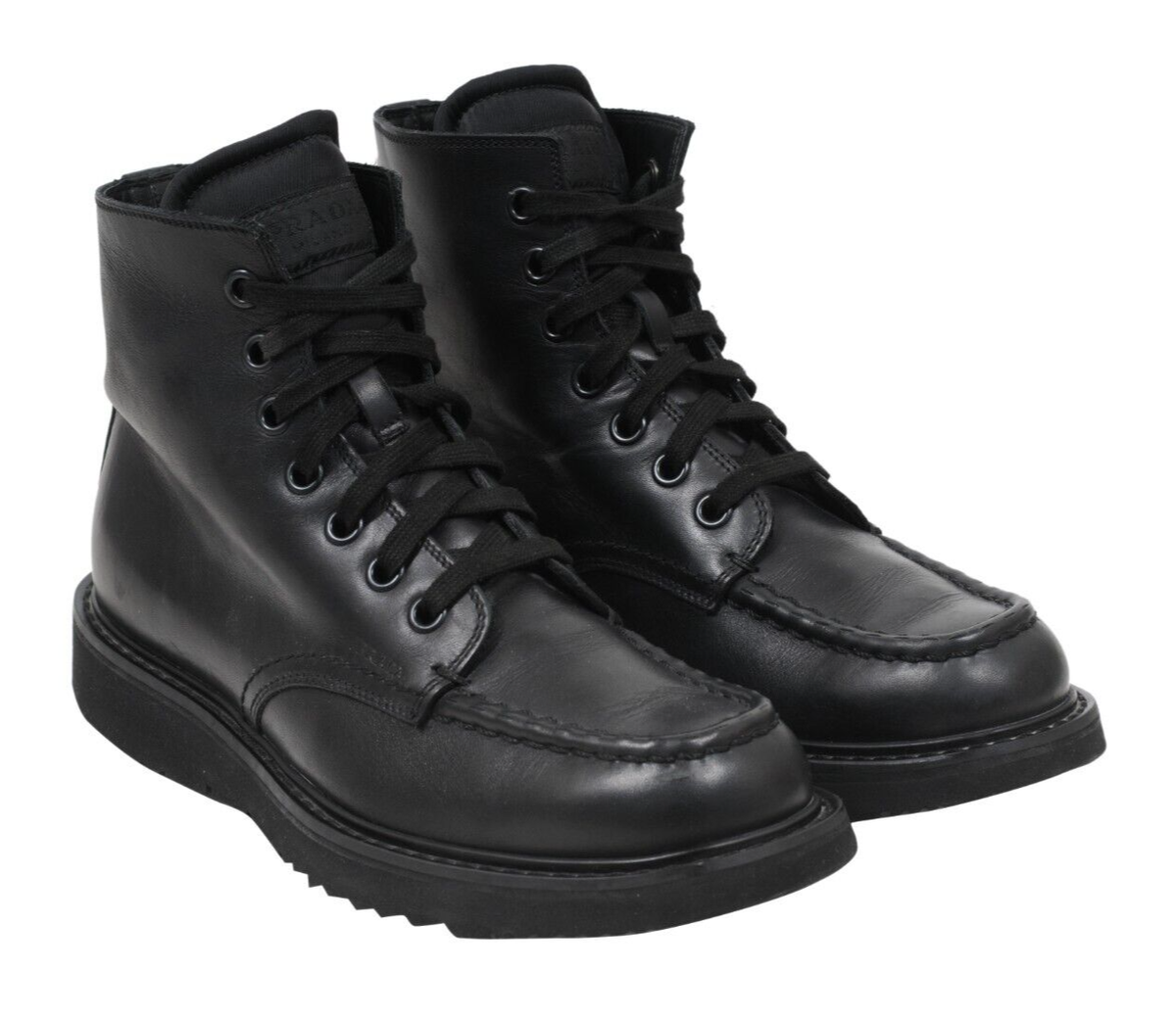 Prada Mens Combat Half Boots US 8.5 UK 7.5 Black Leather Square 