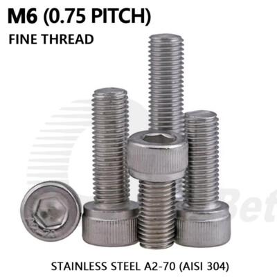 Junter 20pcs M6-0.75 X 60mm Fine Thread Stainless Steel Hex Socket Cap Screws - A2 Grade DIN912