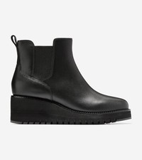COLE HAAN - ZER GRAND City Wedge Waterproof Black Leather Chelsea Boots, US 6-11