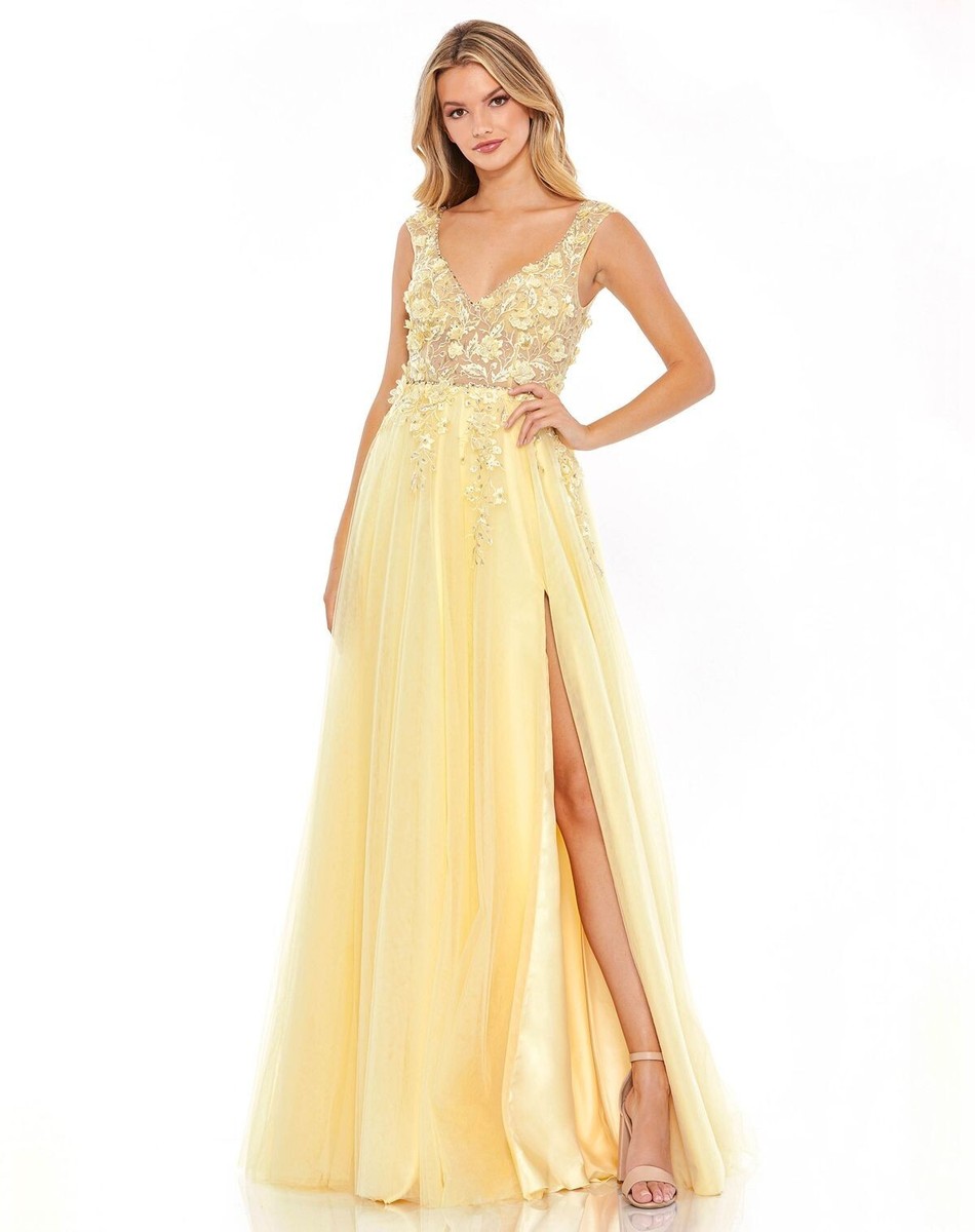 Mac duggal 豪華すぎる!エンベリッシュレースロングドレス 金 NWT MAC DUGGAL EMBELLISHED ILLUSION BUSTIER A LINE GOWN