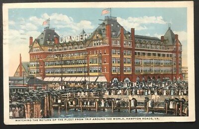 Antique Postcard- Watching The Fleet Return From The Trip Around The World