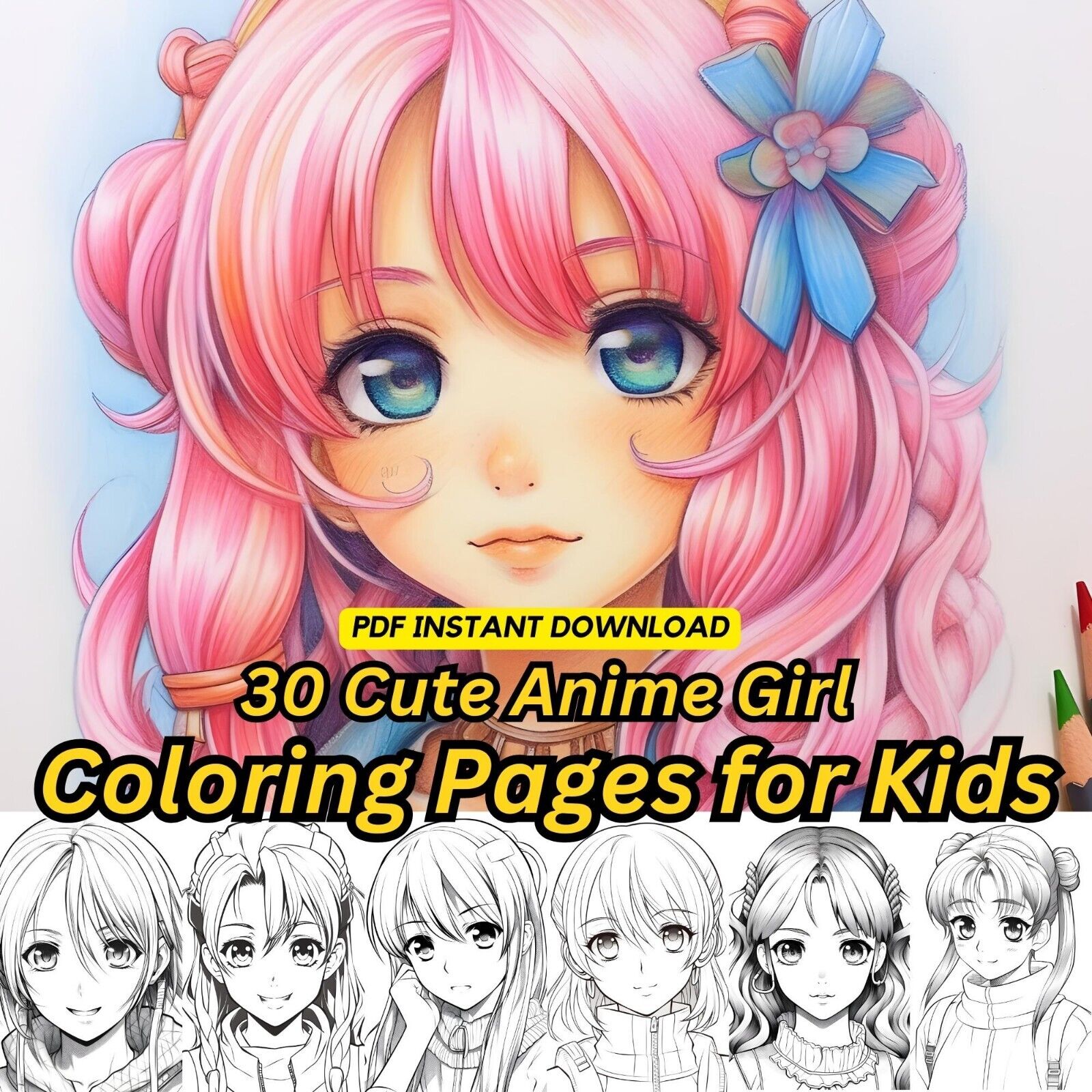 long hair anime girl coloring pages