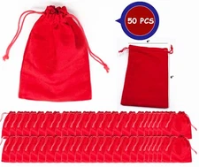 50 Pcs 4x6 Inches Velvet Gift Bags Drawstring Jewelry Pouches Red Vine Color