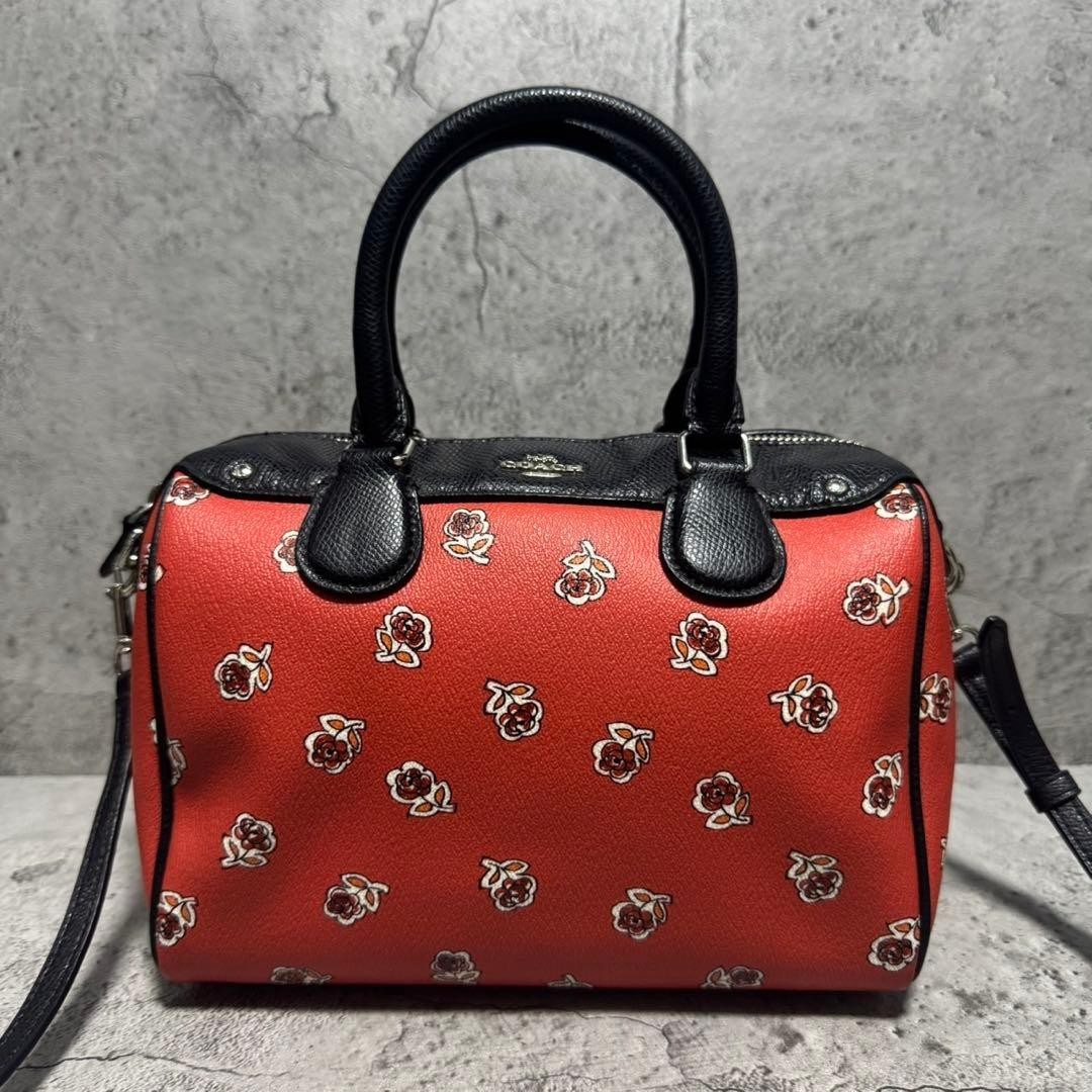 COACH 2way Mini Boston Bag Rose PVC Leather Handbag Authentic Vintage